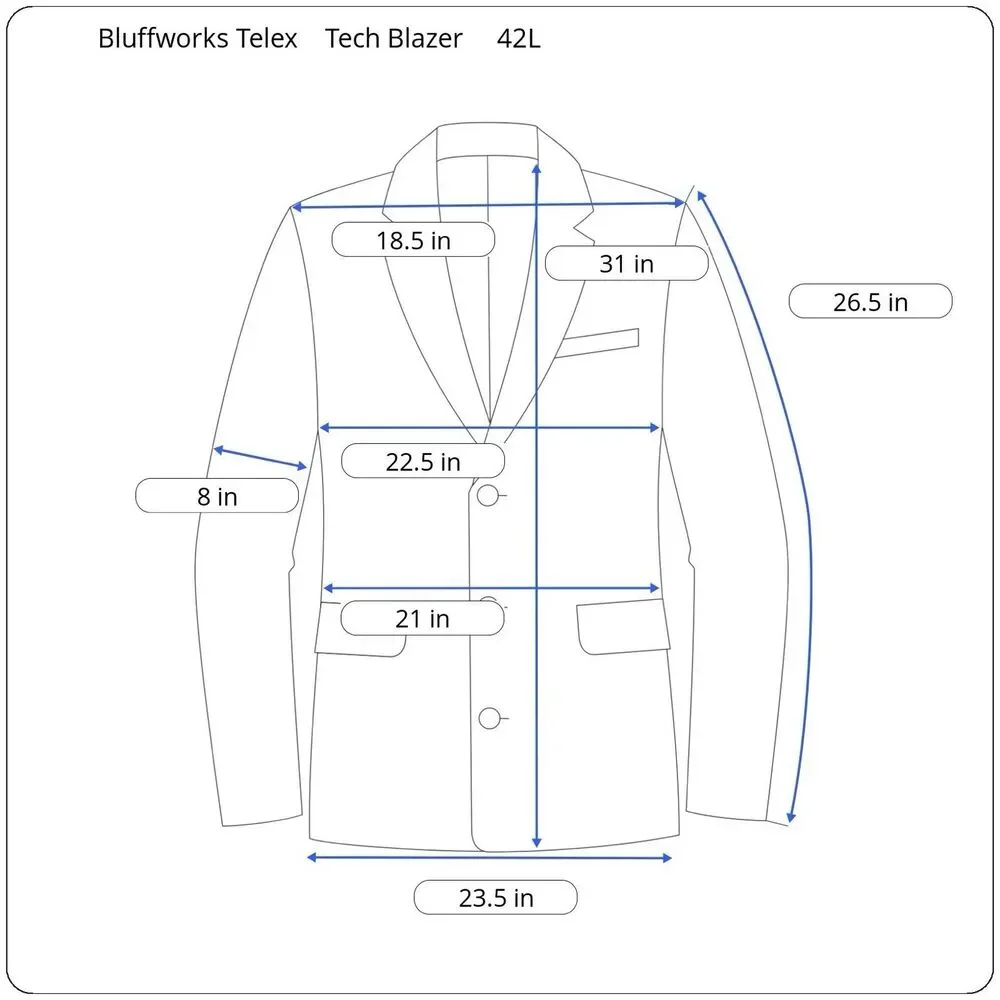 Bluffworks Telex Tech Blazer Mens 42L Blue Classic Fit Stretch Travel Jacket